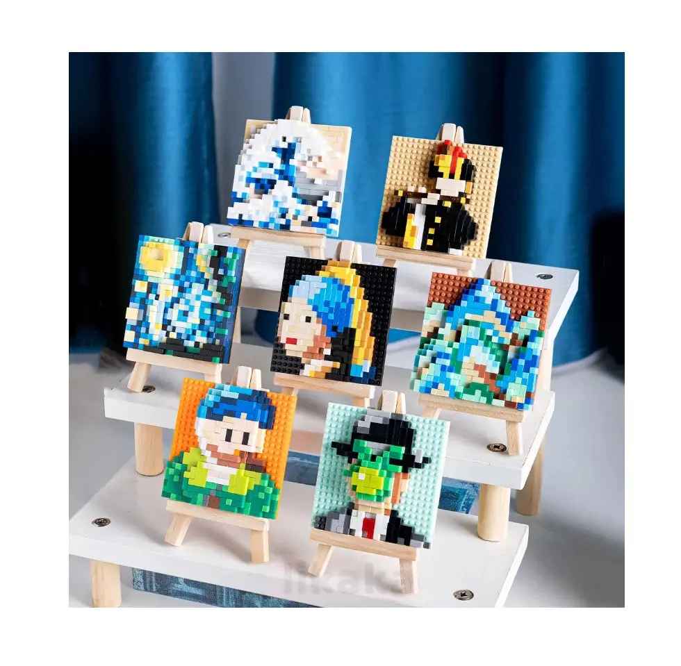 3D Pixel Art Famous Paintings Building Blocks Creative Van Gogh Starry Sky Micro Blocks DIY Toys Children's Gift Home Decoration