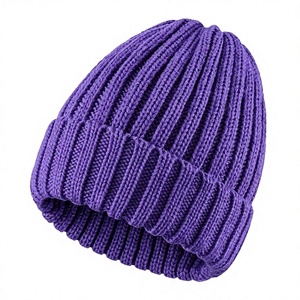 Bonnet en tricot côtelé bleu en acrylique, ajustable, taille unique, idéal pour les voyages et les activités de plein air - Product Image 1