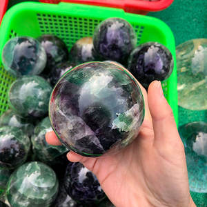 Bola de cristal polido natural verde e roxo para artesanato, esfera de cristal de fluorite - Product Image 2