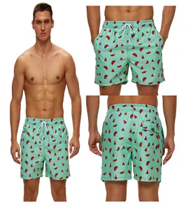 Custom Polyester Beach Shorts Men Surfing Board Short Swimwear Swimsuit Two Eyelets with Back Pocket Swimming Shorts