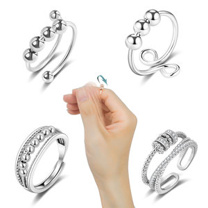Anillo Giratorio Antiestrés al por Mayor con Incrustaciones de Circonita Cúbica Geométrica, Chapado en Oro Blanco sobre Cobre, Joyería Antiestrés de Varios Estilos - Product Image 3