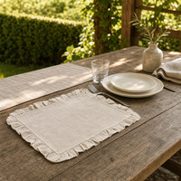 Serviette en lin 100% à bords volantés, faite à la main, teinte unie, réutilisable, lavable en machine, broderie personnalisée pour la maison, le restaurant, les fêtes
