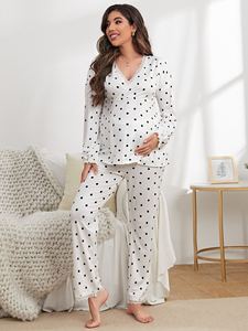 Abbigliamento domestico in bambù con scollo a V per l'allattamento al seno 2 pezzi set di abbigliamento da casa da donna in <span class=keywords><strong>gravidanza</strong></span> vestiti <span class=keywords><strong>pigiami</strong></span> premaman - Product Image 2