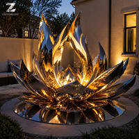 Sculpture de lotus en acier inoxydable poli miroir avec éclairage LED pour hôtel, jardin, villa, cour, place publique, aménagement paysager