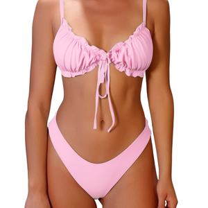 Bikini Push-Up Sólido de Micro Tanga Transpirable de Dos Piezas con Aros y Servicio OEM - Product Image 2