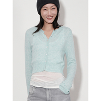 Cardigans pour femmes 77% cachemire 23% soie, col rond brossé, tricoté, boutonné, coupe courte