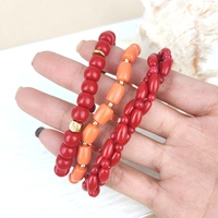 Bracelets extensibles en corail orange avec perles de 8 mm en pierres précieuses naturelles de forme géométrique, style classique, vente en gros, bijoux pour femmes