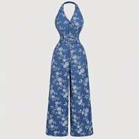Combinaison dos nu à bretelles personnalisée pour femmes, en jacquard floral, avec ceinture
