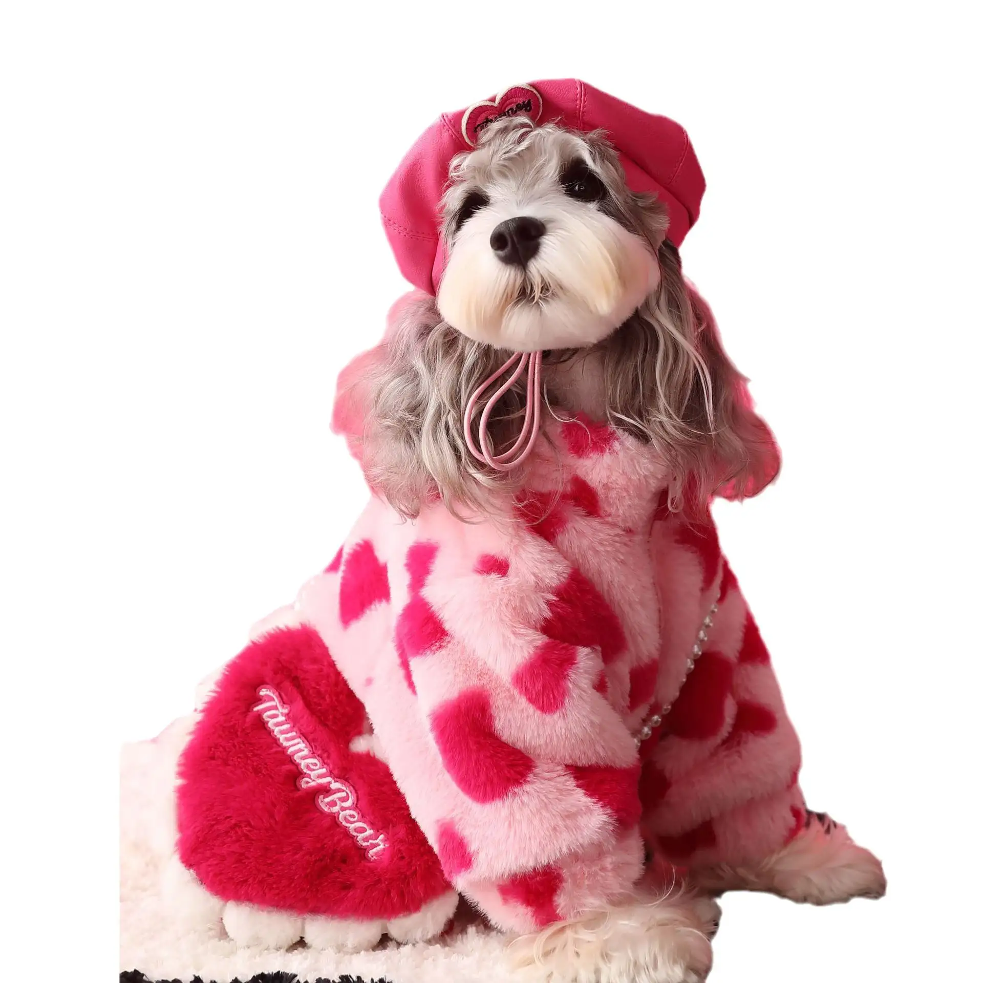 Christmas Cute Pink Winter Warm Soft Plush Large Pet Dog Jacket Clothes with Crossbody Bag