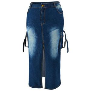 Y218632 Nouveau Modèle <span class=keywords><strong>Jupe</strong></span> en Jean pour Femmes Grandes Tailles <span class=keywords><strong>avec</strong></span> Poche Apparente et Fente, <span class=keywords><strong>Longue</strong></span> <span class=keywords><strong>Jupe</strong></span> en Denim - Product Image 5