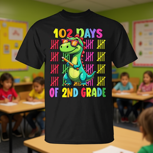 Camiseta de dinosaurio para niños de 2.º grado, 102 días de clase, para celebración escolar - Product Image 3