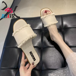 Sandalias de Mujer con Hebilla Metálica y Forro de Piel, Diseño Plano, Ligeras, Estilo Deslizante, Tendencia de Moda Verano 2021 - Product Image 6
