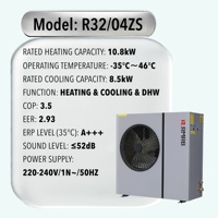 Bomba de Calor Monobloque de Aire a Agua R32 de 8.2kW con Inversor DC, Clasificación A++, con WiFi, Calefacción, Refrigeración y Agua Caliente para Hogar y Hotel
