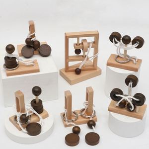 Kids Teen IQ Brain Teaser Game Untie Ring String <b>Puzzles</b> Creative Solution Classic Wooden Rope <b>Puzzle</b> - Product Image 1