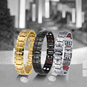 Lüks gümüş 24K altın bilezik toptan germanyum negatif iyon enerji manyetik terapi saf titanyum erkekler bilezik sağlık - Product Image 3