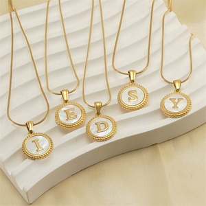 High Quality 18k Gold Plated A-Z Alphabet Shell Stainless Steel Round Pendant Necklace - Product Image 2