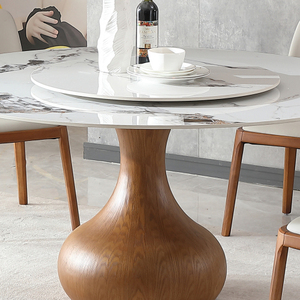 Modern Round Dining <b>Table</b> with Lazy Vase-Shaped <b>Solid</b> <b>Wood</b> Pedestal Waterproof Design for Dining Room Home Restaurant Use - Product Image 4
