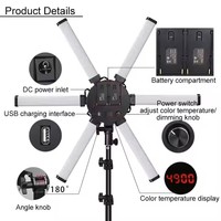 Lampu Sorot Luar Ruangan 26-Inci Terlaris, Enam-LED dengan Layar Digital, Lampu Kerja LED Isi Ulang Dua-Unit untuk Siaran Langsung, Bahan ABS+Aluminium Alloy
