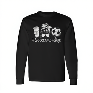 T-shirt à manches longues Soccermomlife, design ballon de café noir, tenue pour le jour du match - Product Image 1