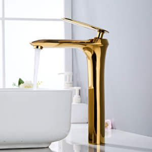 लक्जरी एकल-छेद पीतल सोने के नल बाथरूम डेक पर गर्म ठंडा पानी बेसिन मिक्सर नल - Product Image 2