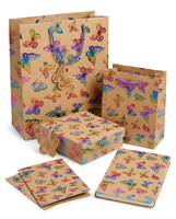 Ensemble d'emballage cadeau personnalisable en papier kraft brun vintage recyclable 80 g/m², comprenant des sacs à main, une boîte cadeau, des cartes de journal, des étiquettes suspendues