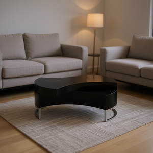 <b>Adjustable</b> High Gloss Black Coffee <b>Table</b> Modern Contemporary Design Living Room Furniture Metal Frame Plastic Top - Product Image 2