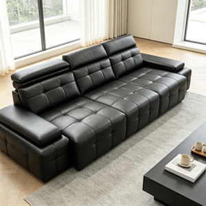 Sofá Seccional Moderno de Cuero PU Negro con Diseño Acolchado en Forma de L para Sala de Estar - Product Image 6