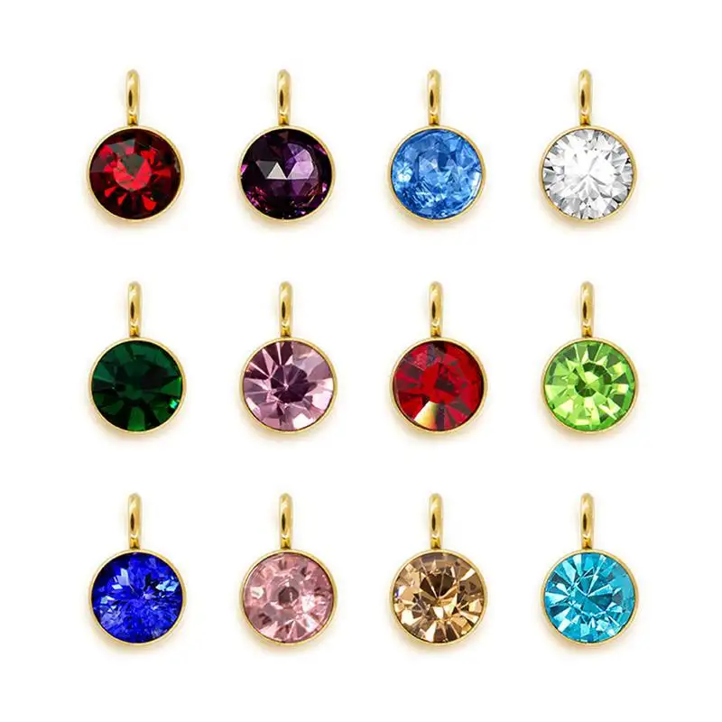 12 pha lê Birthstone Charms DIY hạt Thép không gỉ mặt dây với nhảy nhẫn cho Vòng Cổ Vòng đeo tay Bông tai đồ trang sức làm