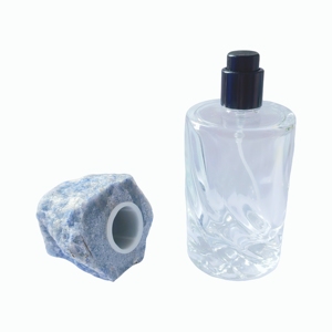 Flacon de parfum en verre cylindrique à fond vide avec bouchon en aventurine bleue - Product Image 3