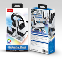 Support horizontal avec éclairage RVB et ventilateur de refroidissement pour console PS5 Slim, station de charge pour manettes P5 et P5 Edge