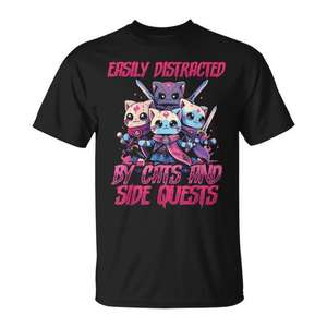 T-Shirt pour hommes, Rpg Gamer Cats Side Quest Distracted Nerdy Tabletop Fun - Product Image 1