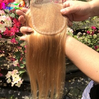 Couleur claire # 27 Mèches de cheveux humains bruts vietnamiens blonds couleur 27, lisses et raides, à double trame, avec closure frontale en dentelle