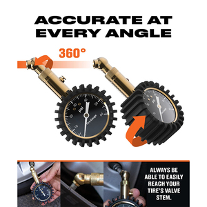 Аналоговый манометр для шин с медным корпусом и мягким защитным чехлом, поворотный на 360 градусов, функция удержания данных, 0-60 PSI - Product Image 5