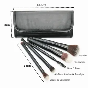 JDK carry viagem pincel de maquiagem conjunto preto 5pcs profissional compo escovas com saco