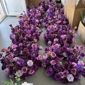 Centro de Mesa de Flores Artificiales Verde y Morado de 60 cm, Personalizable, para Decoración de Mesa de Boda o Banquete, GreenLife - Product Image 4