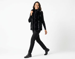Gilet in Vera Pelliccia di <span class=keywords><strong>Visone</strong></span> Nero Naturale con Collo Alto, Gilet Termico Invernale in Vera Pelliccia per Donna - Product Image 1