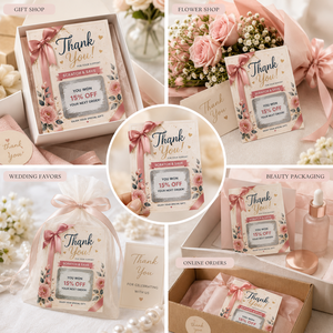 บัตรขูดรางวัลส่งด่วน ขอบคุณสำหรับการสั่งซื้อ บัตรของขวัญร้านค้า โปรโมชั่นร้านเครื่องสำอาง บัตรสะสมแต้มร้านเสริมสวย พร้อมข้อมูลที่เปลี่ยนแปลงได้ - Product Image 4
