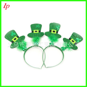 Bandeau chapeau trèfle irlandais avec plumes et paillettes, mini chapeau haut de forme, accessoire de tête pour la fête de la Saint-Patrick, unisexe, printemps-été - Product Image 5