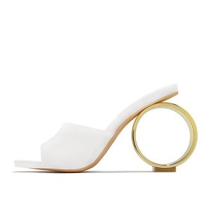 Sandali con Tacco a Cerchio Personalizzati alla Moda, Punta Quadrata, in PU, Neri, <span class=keywords><strong>Bianchi</strong></span>, Dorati, da Donna, con Punta Aperta - Product Image 2