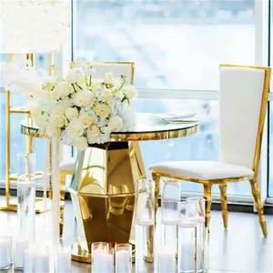 Gold Round Glass Top Stainless Steel <b>Table</b> Luxury Wedding <b>Decorations</b> for Bride and Groom Sweetheart Style Carton - Product Image 3