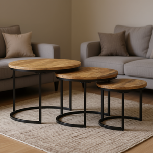 Modern <b>Nesting</b> Coffee <b>Tables</b> Set Of 3 Wood Top Metal Frame Industrial Design Living Room Furniture Brown Tone - Product Image 2