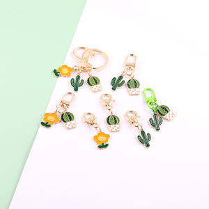 Cute Cartoon Cactus Keychains Zinc Alloy Irregular Shape Plant Flower Pattern Keychain Accessories - Product Image 2