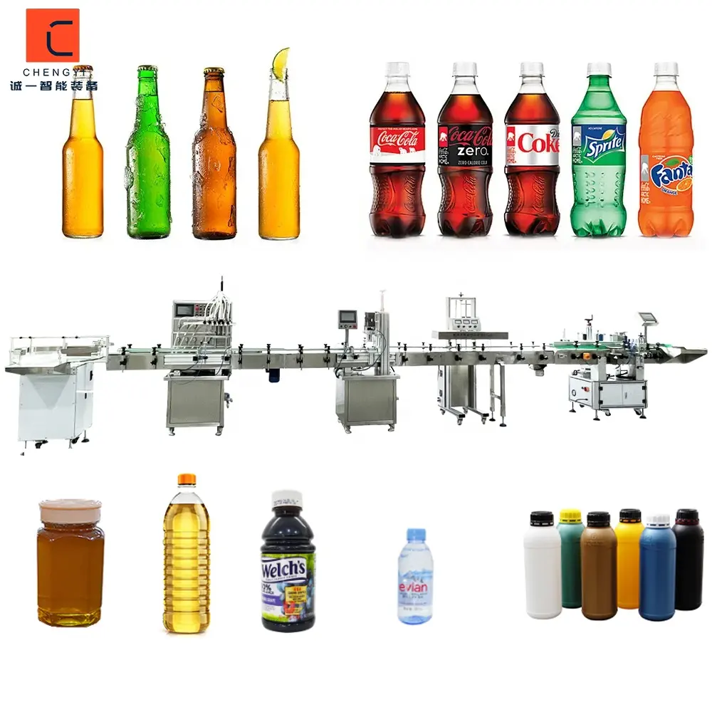 Machine de remplissage et d'étiquetage de liquide entièrement automatique à grande vitesse 2/4/6/8 Ligne de remplissage de bouteilles en plastique Machine de remplissage à pointe ronde