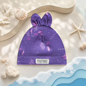 BOHOPANNA Bonnet pour bébé fille, imprimé vie marine violet, avec oreilles de lapin, taille universelle, en coton respirant, pour nourrissons et tout-petits - Product Image 3