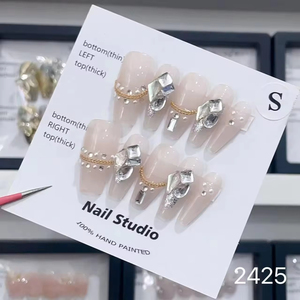 <span class=keywords><strong>Uñas</strong></span> Postizas Francesas Hechas a Mano al por Mayor, <span class=keywords><strong>Uñas</strong></span> <span class=keywords><strong>Acrílicas</strong></span> Personalizadas, Degradado <span class=keywords><strong>Rosa</strong></span>, Purpurina, Estilo Geométrico Aleatorio - Product Image 4