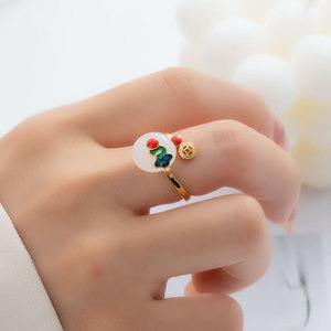 Auspicious Cloud Pattern Open Ring Imitation Jade Enamel Unisex Jewelry Gift Index Finger Style - Product Image 1