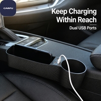 Boîte de rangement pour l'espace entre les sièges de voiture CarFu AC-2294, en fibre de carbone ABS, avec porte-gobelet, chargeur USB, organisateur intérieur, fabrication directe OEM