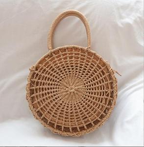 Round <b>Straw</b> Tote Bag Bohemian Style Open Closure Eco Friendly Cotton Summer Beach Women's <b>Handbag</b> Color Dot Polyester Lining - Product Image 1