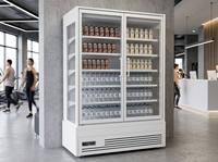 Réfrigérateur vitrine vertical à 2 portes en verre pour supermarché, boissons et aliments