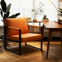 Fauteuil d'appoint en cuir, chaise de loisirs à structure en fer pour coiffeuse, petit appartement, balcon et salon (usage domestique)